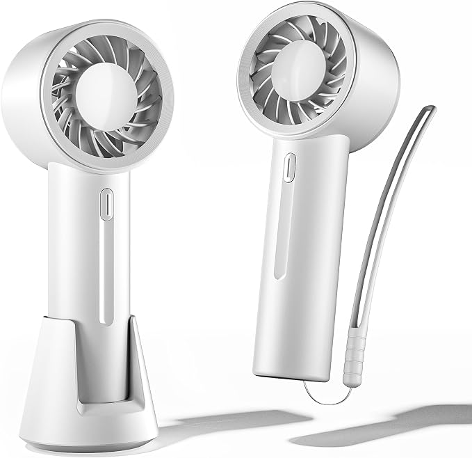 Portable Handheld Fan, Mini Hand Fan with Desktop Base, Small & Powerful 3 Speed, USB Rechargeable Battery Powered, Personal Cooling Fan Summer Essential Gift for Travel, Outdoor, White by KinYiLOHome