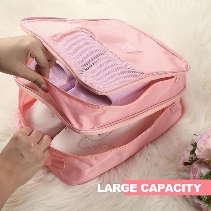 Windyun 2 Pcs Shoe Bags for Travel Holds 3 Pair of Shoes Travel Shoe Bag for Packing Portable Shoe Cubes for Travel and Daily Use(Pink, Beige) - Image 3