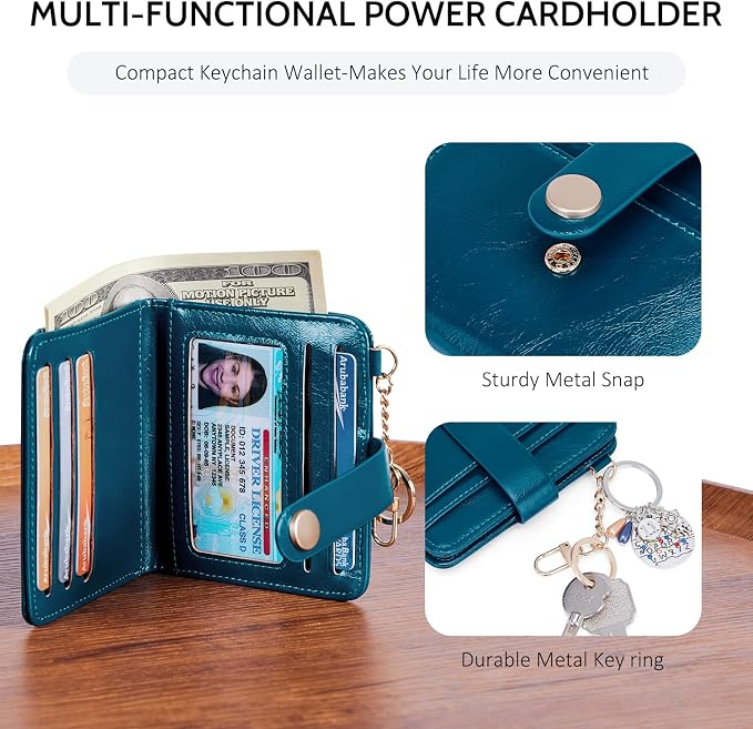 POIUGOYA Slim Wallet for Women,RFID Blocking Bifold Credit Card Holder with Zipper Coin Pocket,ID Window,Keychain - Image 3