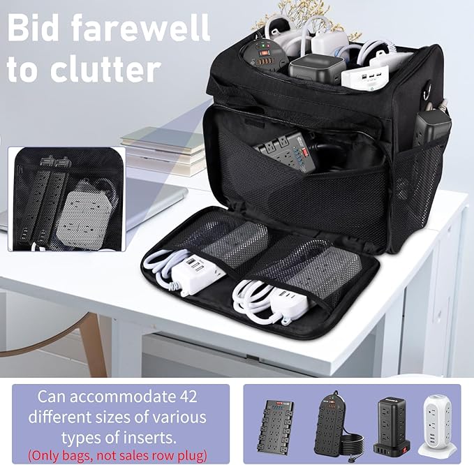 Cable Organizer Bag,Cable Management Box Cord Organizer Case | Electronics Cord Storage Bag with Adjustable Divider Large Cable Storage Bag Carrying Case for Cable, Cord,Power Strip - Image 3
