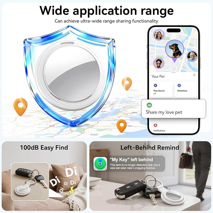 Air Tracker Tags-4 Pack, Item Finders Works with Apple Find My(iOS Only), Air Tracker Tags with 4 Case, Bluetooth Tracker Keys Finder and Item Locator & GPS Trackers for Kids/Pets/Dog/Luggage/Wallet - Image 4