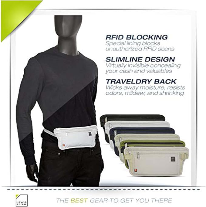 Lewis N. Clark Travel Money Belt Pouch, Slim RFID Blocking Anti Theft Waist Stash Pouches for Cash, Cards and Passport Holder - Image 10