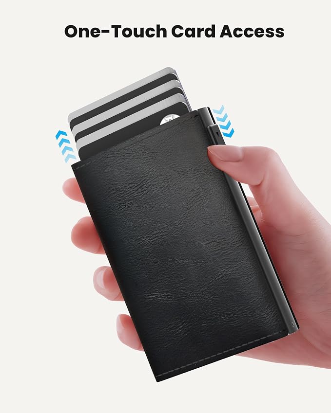 Wallet for Men: Slim Minimalist Pop-Up Card Holder with RFID Blocking, ID Window and Cash Slot, Front Pocket Design, Black - Image 2