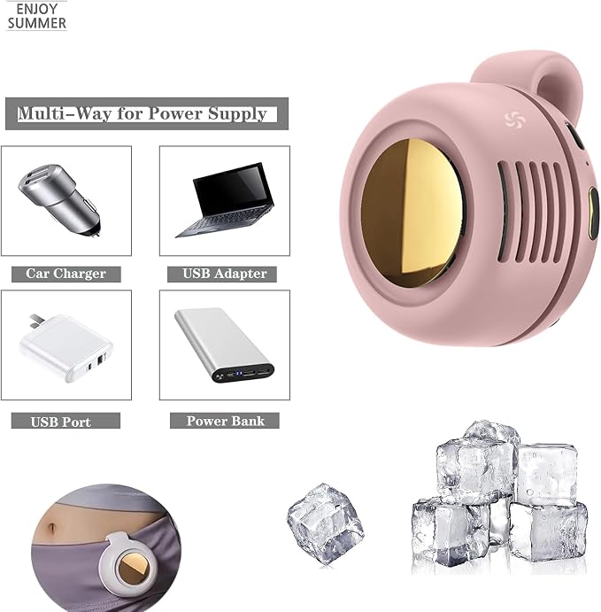 Portable Silent Bladeless Clip On Fan, Mini Fan With Clip, Rechargeable Personal Held Fans, Adjustable 3-Speed Suspended Waist Fans for Outdoor,Camping,Travel,Office (Pink) - Image 5