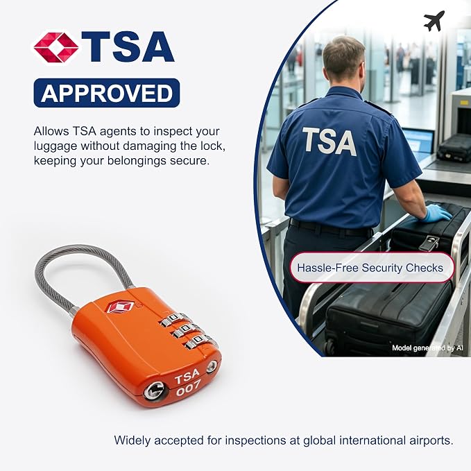 Luggage Locks TSA Approved, Small Padlock Combination, TSA Locks for Luggage, Suitcase, Travel Essentials, Combo Padlock with Cable, for Backpack, Bag, Zipper, Locker, Case, Box (2-Pack) - Image 3