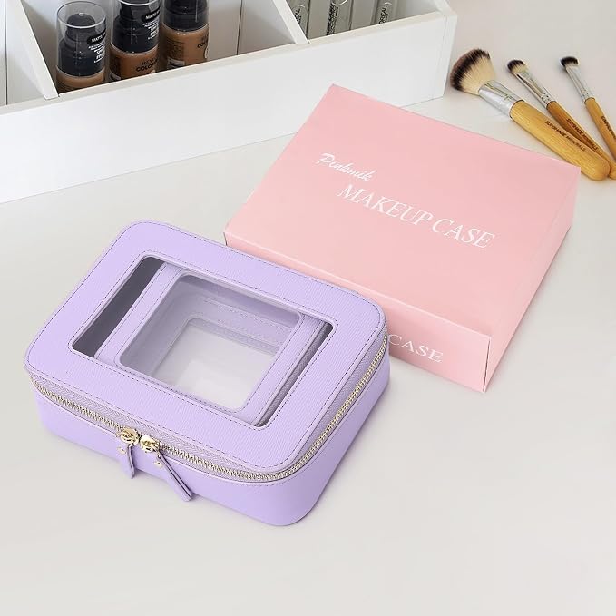 Pinkmik Clear Makeup Bag, (Purple, M+MINI) | 2PC,Waterproof, Travel Case for Cosmetics and Toiletries, Women's Purse Organizer, Clear Car Bag with Zipper - Image 7
