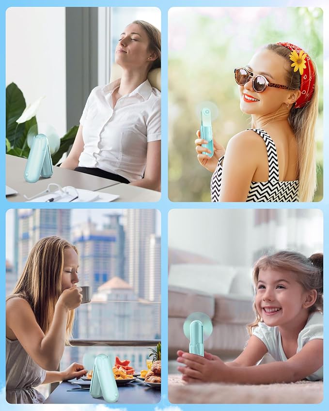Mini Handheld Fan, Portable Hand Fan with USB Rechargeable, 2000 mAh Battery Operated, 3 Speeds Adjustable, 2 IN 1 Small Personal Pocket Fan for Women Girls Travel Outdoor - Image 7