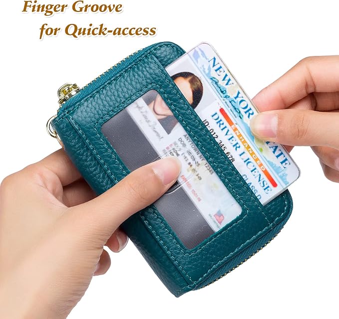 imeetu Rfid Credit Card Holder, Businese Card Case, Wallet for Women Men | Genuine Leather Card Wallet with id Window, Keychain & Double Zipper, Water-resistan Small Wallet with Gift Box, Daily Travel - Image 3