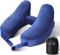Sunany Travel Neck Pillow for Airplane Pillow Comfortably Supports Head, Neck and Chin, Inflatable Travel Pillow with Soft Velour Cover and Portable Drawstring Bag (Blue, H-Shape) by Sunany
