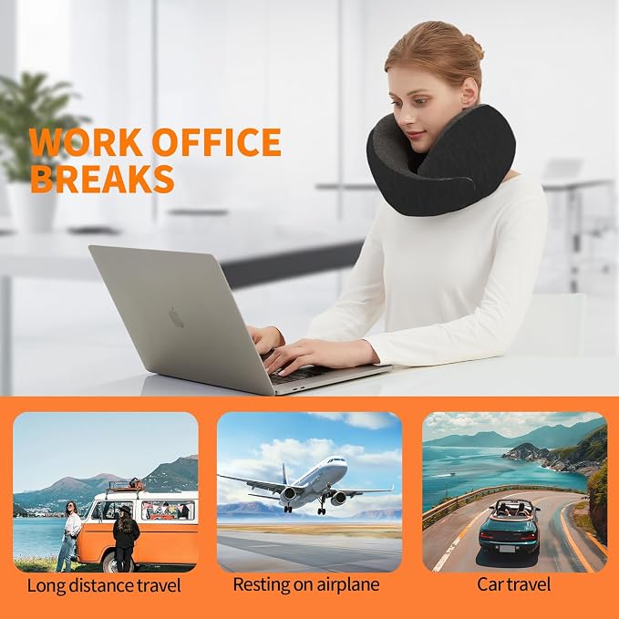 Travel Neck Pillow Airplane, Memory Foam Travel Pillows for Comfort on Sleeper Hold Compact and Ergonomic Design for Traveling Car Rides Home Road Trip Essentials for Adults and Kids (Black) - Image 4