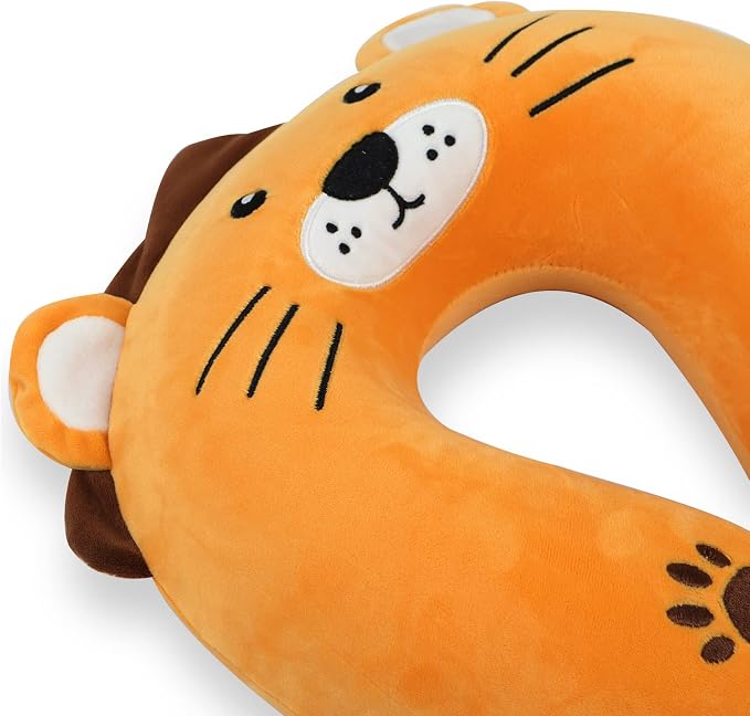Sexysamba Cartoon Headrest & Neck Pillow for Kids Boys & Girls, Teens, Travel Accessories for Airplane, Car, Recline, Memory Foam Cute Travel Pillow with Sleep Eye Mask - Lion - Image 6
