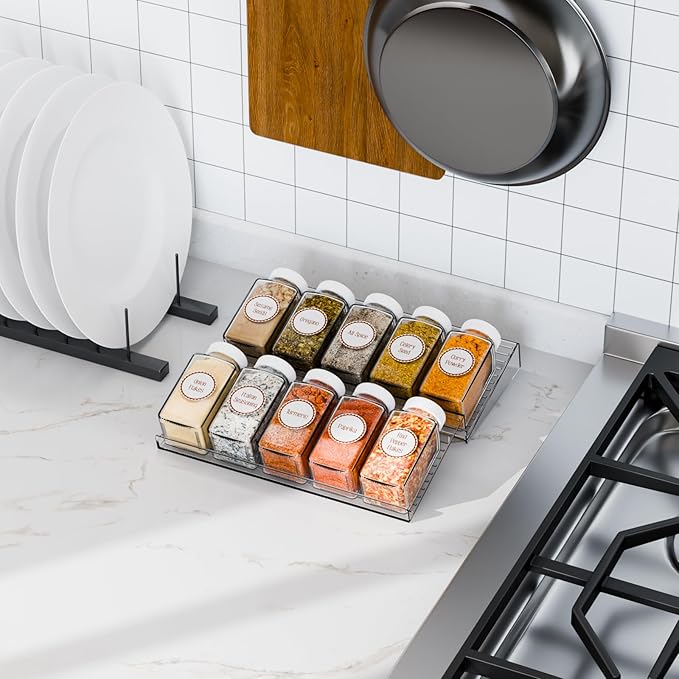 4 Pack Adjustable Narrow In Drawer Spice Organizer - Expandable From 9'' to 17.7'' - Acrylic Drawer Seasoning Organizer,Clear Spice Drawer Insert Tray for Drawers Condiment,Jar Organization - Image 8