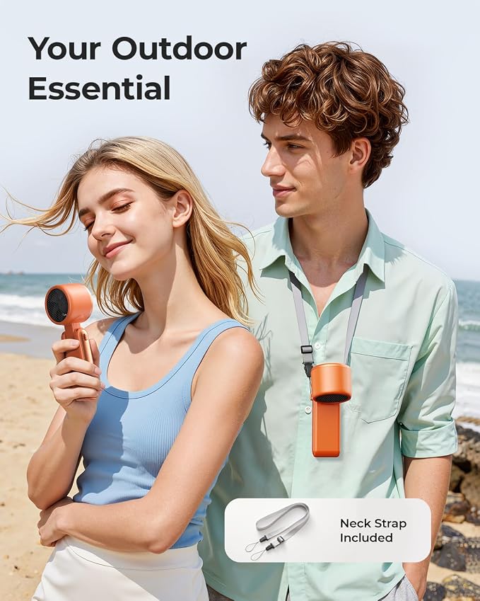 Portable Handheld Turbo Fan - 5 Gear High Speed 4000mAh Rechargeable Mini Personal Hand Fan Blow Cold Air, Battery Operated Travel Essentials, Gifts for Women, Men (Cosmic Orange) - Image 3