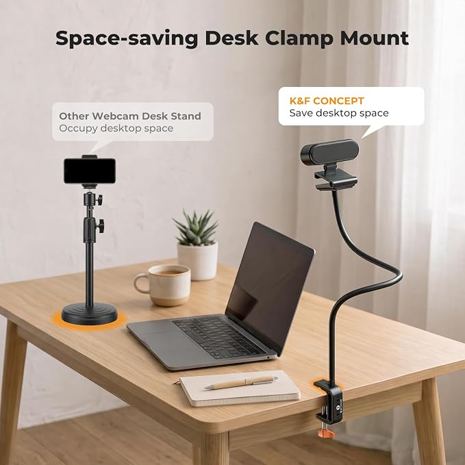 K&F CONCEPT Desk Webcam Camera Mount 27.5" Gooseneck Arm with 1/4" Screw | Overhead Camera Clamp Mount Adjustable Aluminum Arm for Remote Workers Content Creators Streamer Home Office Users, MS-57 - Image 8