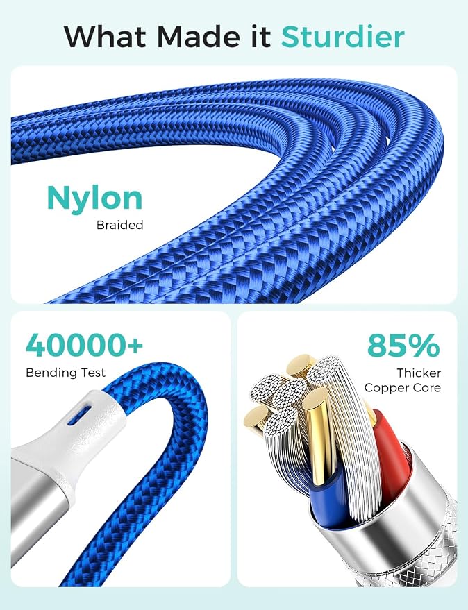 2Pack Multi Charging Cable for Apple Watch Charger 4 in 1 Travel Essentials RV Camping Essentials USB C/L/Micro Compatible with iWatch Series 11-1/iPhone 17/16/15/Android Airplane Gadgets-4FT/Blue - Image 4