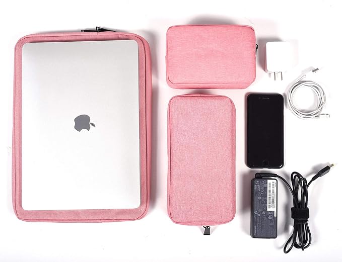 dealcase Electronic Accessories Organizer, Durable Small Electronics Accessories Storage Bag Compatible Laptop Charger Various USB,Cables,Cords and Power Travel Gadget Carry Bag,Pink(Small+Big) - Image 7