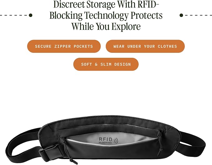 Eagle Creek Undercover RFID Money Belt, Black | Slim Travel Waist Pouch with RFID Blocking, Secure Passport, Cards, and Cash, Adjustable Strap, Lightweight and Discreet - Image 2