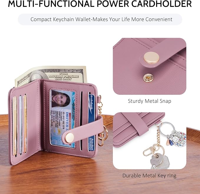 POIUGOYA Slim Wallet for Women,RFID Blocking Bifold Credit Card Holder with Zipper Coin Pocket,ID Window,Keychain - Image 3