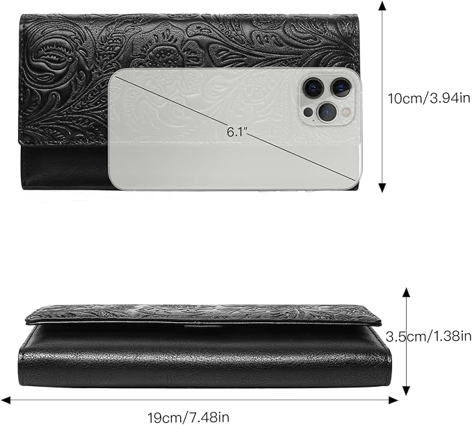 GOIACII Wristlet Wallets for Women RFID Blocking Western Clutch Black | Embossed Leather, Vintage Design, Trifold, Large Billfolds, Ladies Purses with Zipper Coin Pocket - Image 6