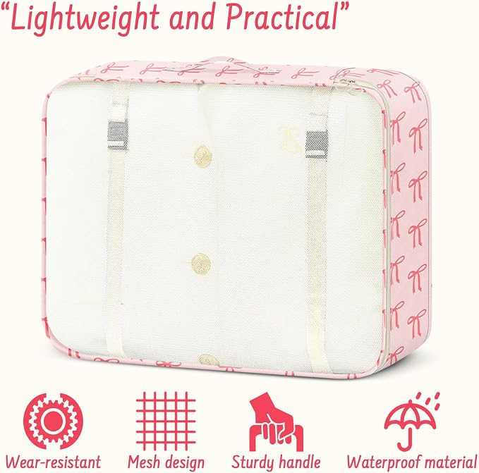 9 Set Packing Cubes for Travel Essentials - Lightweight Carry-On Luggage Organizer Bags with Shoe, Clothes & Laundry Bags for Airplane, Family & Business Travel, Pink bow - Image 4