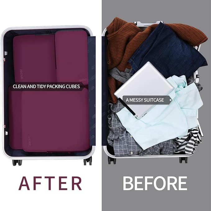 BAGAIL 4 Set/6 Set/8 Set Compression Packing Cubes Travel Accessories Expandable Packing Organizers (Cloth Pattern, 4-Burgundy) - Image 6