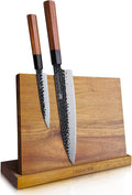 Magnetic Knife Block, Teak Wood Utensils Holder, Strong Magnet Stand for Kitchen Counter (10.8 x 8 Inches, Without Knives) by FINDKING