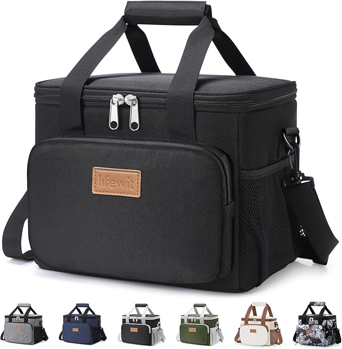 Lifewit Medium Lunch Bag, Insulated Lunch Box, Soft Cooler Cooling Tote for Adult Men Women, Black 12-Can (9L) by Lifewit