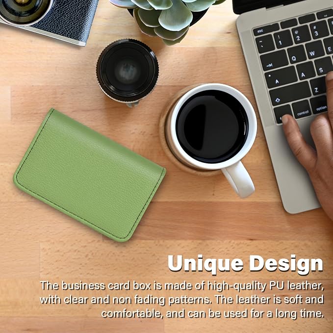 Business Card Holder，PU Leather Business Card Case Color Printing Pattern Card Holder Wallet，Pockets Magnetic Credit Card Holders for Men and Women - Banana Green - Image 7