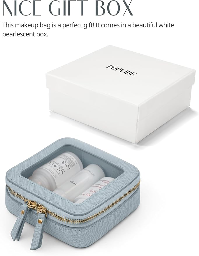 Clear Makeup Bag Travel Cosmetic Case Transparent Toiletry Bag with Zipper, Portable Make Up Organizer Traveling Compact Car Bag for Essentials, Light Blue, Mini - Image 7