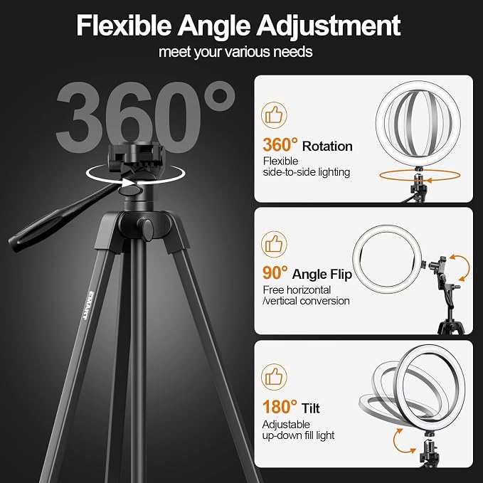 EMART 10'' Ring Light with 55'' Adjustable Tripod Stand & Phone Holder | 3 Color Modes 10 Brightness Levels Circle Selfie Lights with Wireless Remote for Streaming, Video Recording, YouTube, TikTok - Image 3