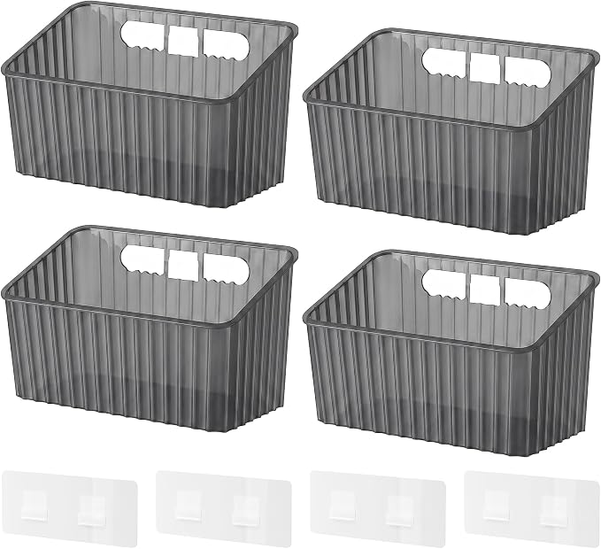 NiHome 4-Pack Cabinet Door Organizer, Adhesive RV Camper Wall Storage Caddy | No-Drill Plastic Bin With Drain Holes For Kitchen Bathroom Pantry Organization, Space Saving Small Item Holder, Medium, Gray by NiHome