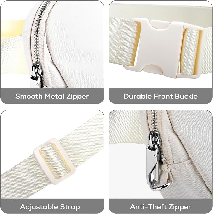 Anti Theft Belt Bag, Fanny Packs for Women Travel, Locking Waist Crossbody Bag with Adjustable Strap & Back Pocket, Fashion for Mother Teens Trip, Gym, Workout - Beige - Image 5