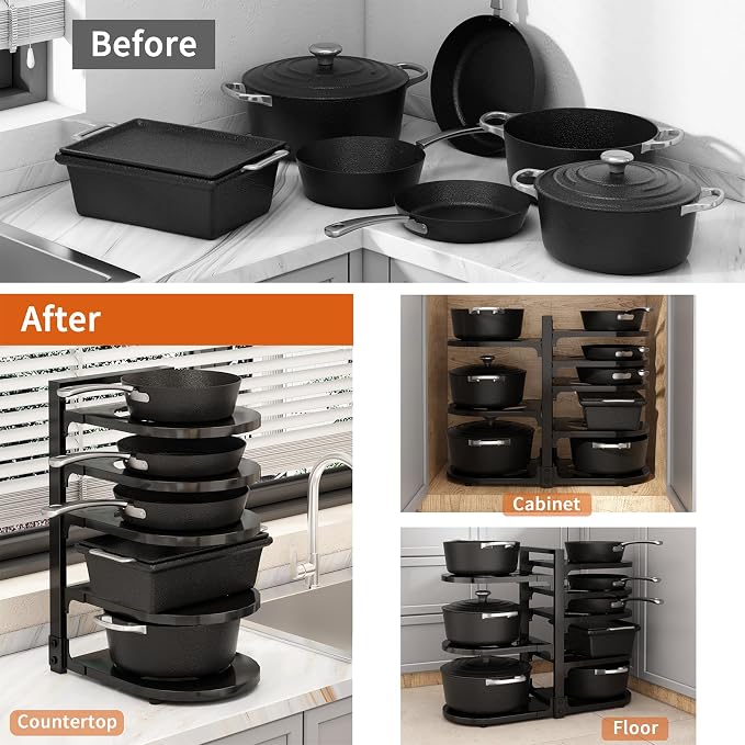 Adjustable Heavy Duty Pots and Pans Organizer Under Cabinet, 8-Tier Pot and Pan Organizers Inside Cabinet, Kitchen Cabinet Organizers and Storage, Black - Image 6