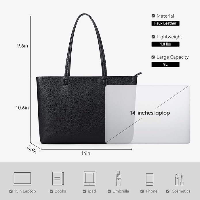 KALIDI Tote Bag Zipper Shoulder Bag Vegan Leather Purses Satchel for Women | Large Casual Handbag for Work Commuting Dating College Everyday - Image 6