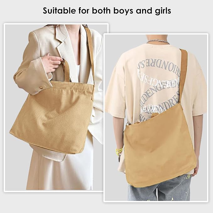Women's Canvas Tote Bag inside Out Bag with Adjustable Crossbody Strap for Work Travel Shopping Durable Handbag for Men - Image 6