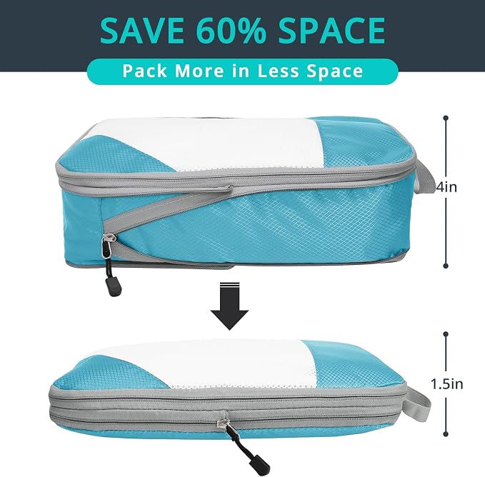 9 Set Compression Packing Cubes for Travel - Compressible, Lightweight, and Space-Saving Packing Cubes, Travel Essentials for Women, Teal - Image 2