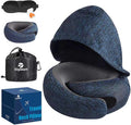 Travel Pillow - Hooded Neck Pillow Airplane Memory Foam Filling | for Plane, Office, Cars Sleeping, Road Trip, Long Flights Essentials, Includes Eye Mask & Earplugs (Midnight Blue) by Vzpeun
