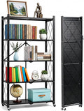 COKIHOM 5 Tier Foldable Storage Shelf with Wheels, Heavy Duty Metal Rolling Shelf Rack, No Assembly Wire Shelving Unit for Kitchen, Books, Living Room, Pantry, Garage, Office, Bedroom, Black by Unknown