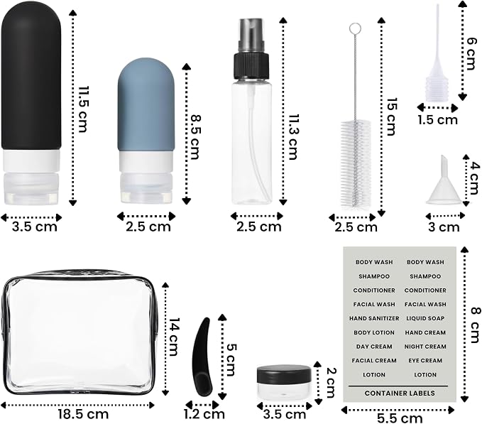 Laxen 17 Pack Travel Bottles for Toiletries with Clear Bag, Leak Proof, Refillable, TSA Approved Silicone Travel Containers for Shampoo and Conditioner, Travel Essentials Toiletry Bottles - Image 3