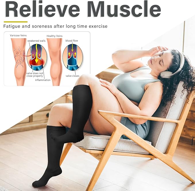 Diu Life 3 Pairs Plus Size Compression Socks for Women and Men Wide Calf Extra Knee High Support for Circulation - Image 5