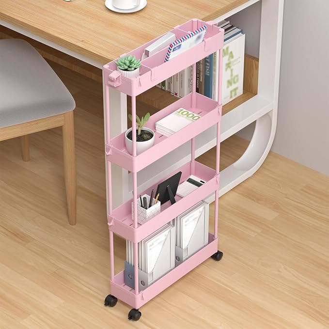 2-piece Set Slim Storage Cart 3 Tier,Bathroom Organizer Rolling Utility,Mobile Shelving Unit Slide Out for Office, Kitchen, Laundry Room & Narrow Places - Image 7
