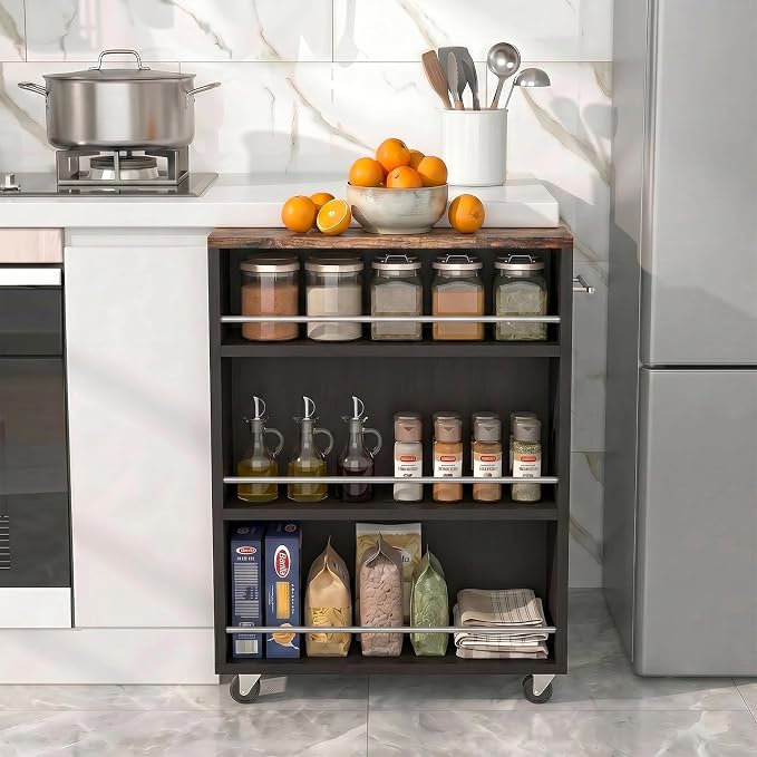 4-Tier Slim Rolling Cart with Wheels, 7.9"W Narrow Storage, Black & Brown | 4 adjustable MDF shelves (20 lbs each), 360° casters + side handle, Fits kitchen, laundry, bathroom & dorm tight gaps - Image 6