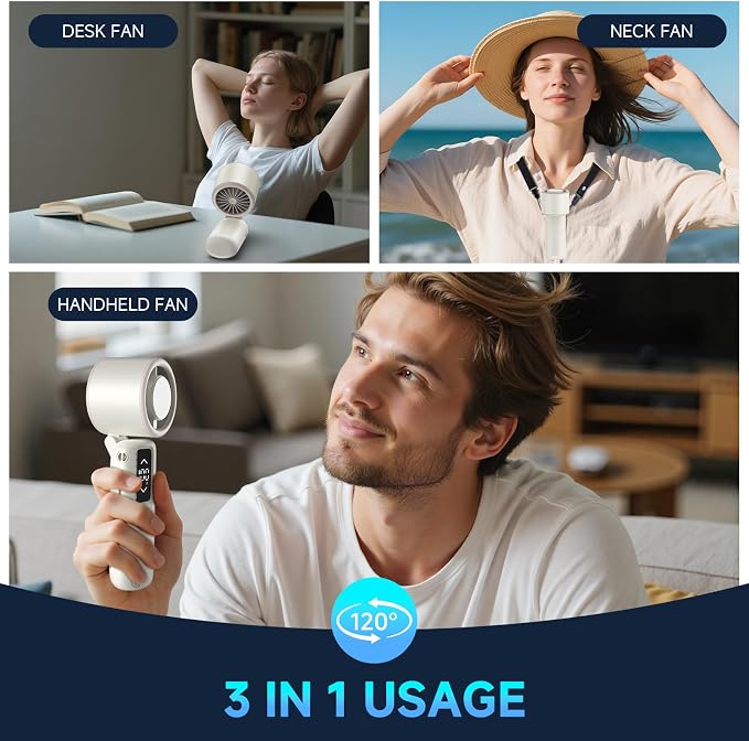 Portable Handheld Turbo Fan, 1-100 Gear Wind, Battery Operated, Up to 23 Working Hours, 3 IN 1 Personal Fan with Air Turbo Tech, Cooling Essentials for Indoor/Outdoor(White) - Image 4