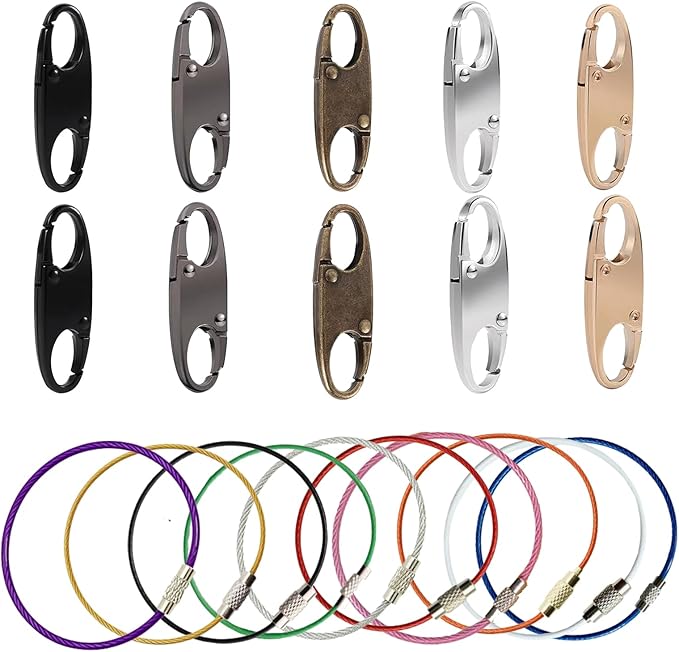 PPDVUUT Zipper Locks for Backpacks, Suitcases, Travel Bags & More, Anti-Theft Security Clips Set with 10 Locks & 10 Extension Rings, Metal Alloy Double-Opening Clips by Unknown