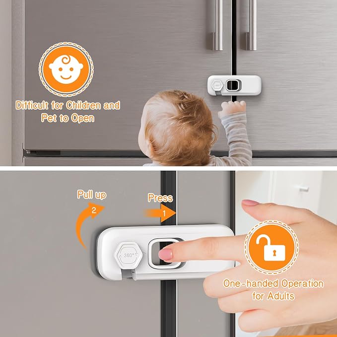 Baby Proofing Fridge Locks for Kids, 5 Pack Pet&Child Safety Refrigerator Lock for Kids, Child Proof Freezer Lock for Residential Garage Fridge or Camper RV Refrigerator, Fridge Door Latch, White - Image 3