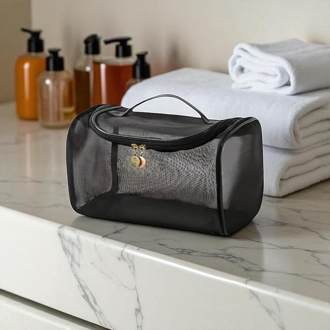 Transparent Nylon Mesh Cosmetic Bag Pouch, Travel Bag for Toiletries – Soft, Durable & Portable Makeup Organizer, Business & Everyday Use, Makeup Bag, for Women and Men, Large Capacity - Image 2
