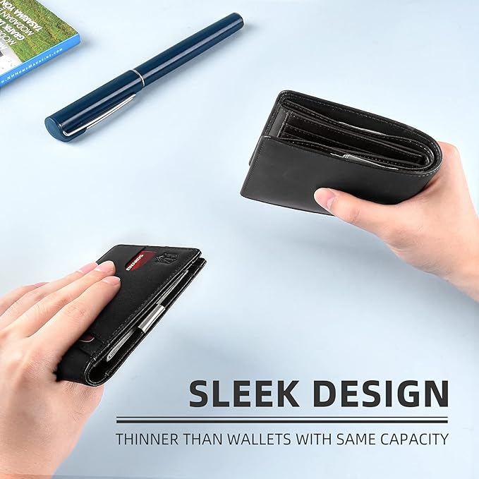 Zitahli Money Clip Wallets for Men,Slim Bifold Wallet 10-12 Cards, Mens Leather Wallet with ID Window,RFID Blocking Thin Minimalist Credit Card Holder,Gifts for Him - Image 3