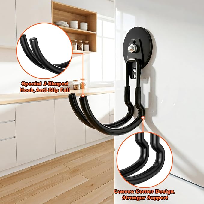 Heavy Duty Magnetic Utility Hooks ，J-Type Storage Hooks, with Anti-Slip Layer, Suitable for Metal Cabinets, Hanging Boards, Garage Shelves, Gardening Tools (Black 3 pro) - Image 3