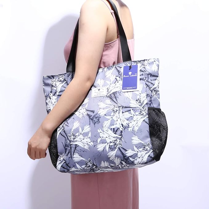 ESVAN Original Floral Water Resistant Large Tote Bag Shoulder Bag for Gym Beach Travel Daily Bags Upgraded - Image 7