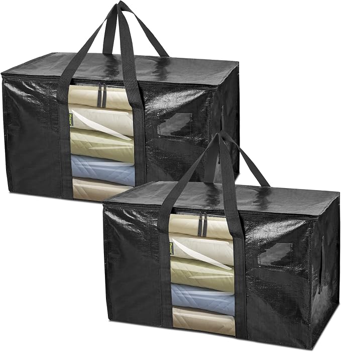BALEINE 2-Pack Oversized Moving Bags with Reinforced Handles, Heavy-Duty Storage Tote Moving Supplies for Packaging, Camping (Black w/Window, 2-Pack) by BALEINE